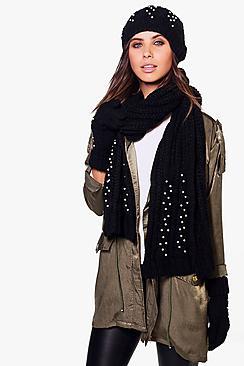 Boohoo Frankie Pearl Hat Scarf & Glove Set