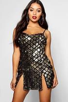 Boohoo Petite Velvet And Sequin Split Hem Bodycon Hem