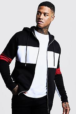 Boohoo Chest Panel Colour Block Zip Through Hoodie