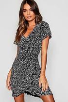 Boohoo Dalmation Print Ruffle Tea Dress