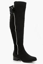 Boohoo Belinda Wide Fit Pom Trim Over Knee Boot
