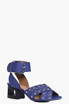 Boohoo Robyn Studded Cut Heel Buckle Sandal