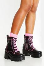 Boohoo Neon Lace Up Chunky Hiker Boots