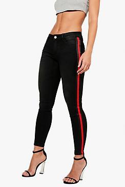 Boohoo Tamara Sports Stripe Jeans