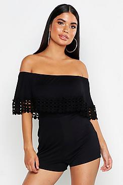 Boohoo Petite Bardot Trim Detail Playsuit