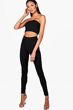 Boohoo Tall Jenna Rib Bandeau And Leggings Co-ord