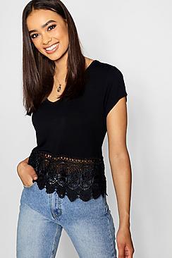 Boohoo Crochet Hem V Neck Top