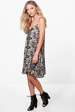 Boohoo Edwina Printed Strappy Swing Dress
