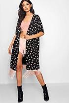 Boohoo Shannon Rose Print Tassel Kimono