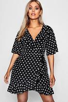 Boohoo Plus Heart Print Frill Detail Wrap Dress