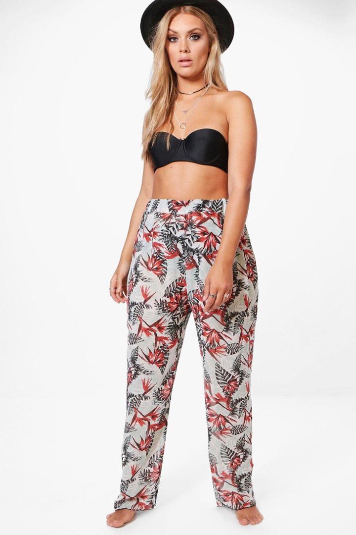 Boohoo Plus Georgie Tropical Print Beach Trouser Multi