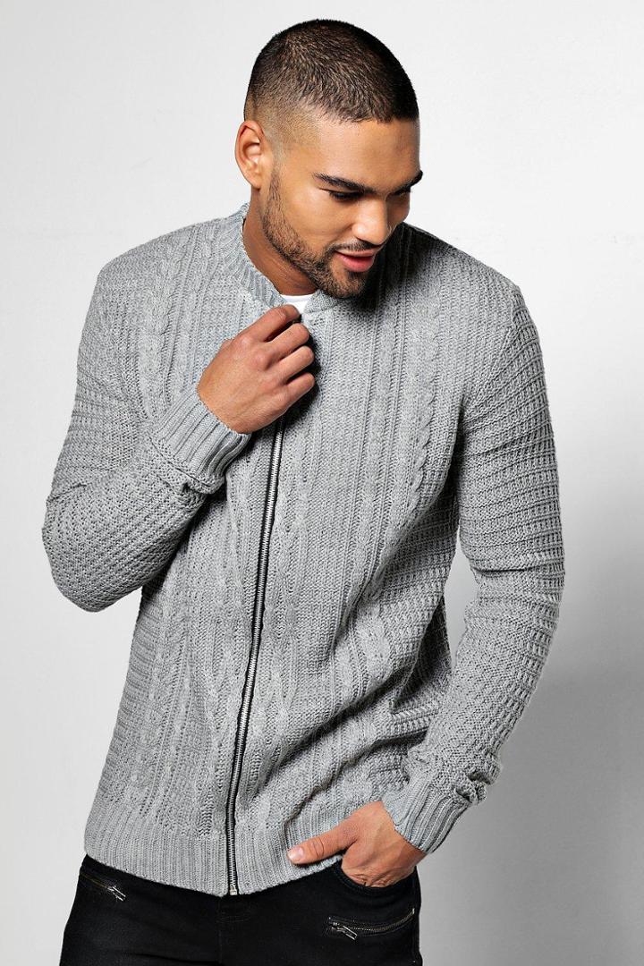 Boohoo Cable Stitch Knitted Bomber Grey