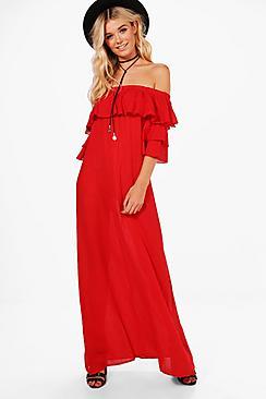 Boohoo Ellie Ruffle Off Shoulder Maxi Dress