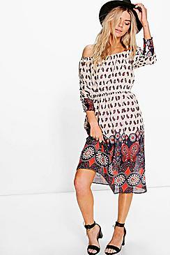 Boohoo Boutique Diya Sequin Off The Shoulder Midi Dress
