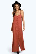 Boohoo Fiona Button Through Cami Maxi Dress Terracotta