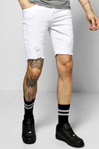 Boohoo Skinny Stretch Biker Denim Shorts White