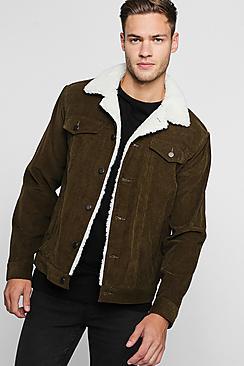Boohoo Corduroy Trucker Jacket With Borg Collar