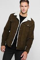 Boohoo Corduroy Trucker Jacket With Borg Collar