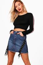 Boohoo Em Lace Up Front Denim Mini Skirt