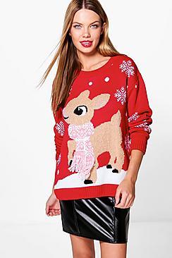 Boohoo Kayla Rudolph Pom Pom Christmas Jumper