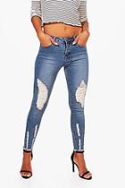 Boohoo Petite Charlotte Rip And Sequin Detail Skinny Jean