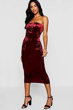 Boohoo Tall Crushed Velvet Bandeau Midi