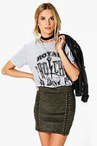 Boohoo Priya Lace Up Suedette Mini Skirt