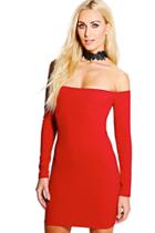 Boohoo Melissa Lace Off Shoulder Bodycon Dress Ruby