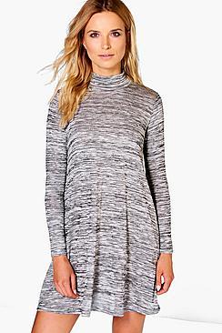 Boohoo Hayley High Neck Marl Knit Swing Dress