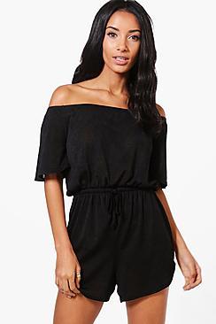 Boohoo Annabelle Off The Shoulder Knitted Lounge Playsuit