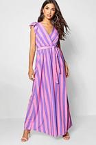 Boohoo Olivia Pastel Stripe Wrapped Maxi Dress