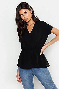 Boohoo Wrap Short Sleeve Peplum
