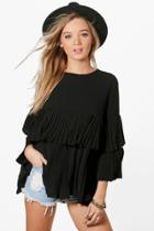 Boohoo Evie Woven Frill Pleated Blouse Black