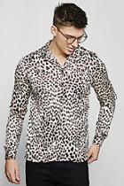 Boohoo Long Sleeve Leopard Print Revere Satin Shirt