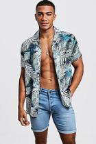 Boohoo Bright Palm Print Short Sleeve Revere Shirt