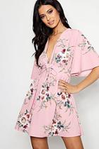 Boohoo Fi Lace Up Front Angel Sleeve Skater Dress