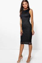 Boohoo Dina Crochet Lace Mdi Bodycon Dress Black