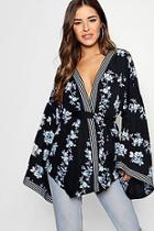 Boohoo Petite Jessica Border Print Kimono Sleeve Wrap Top