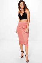 Boohoo Amelle Knot Front Scuba Midi Skirt Peach