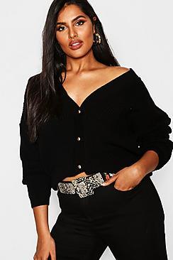 Boohoo Plus Gold Button Chunky Cardigan