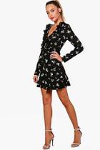 Boohoo Maddy Ruffle Front And Hem Floral Tea Dress