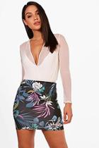 Boohoo Katie Dark Tropical Floral Mini Skirt