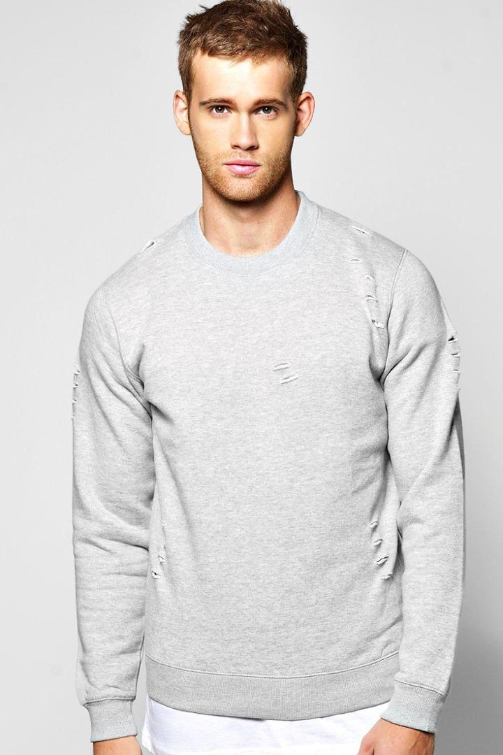Boohoo Crew Neck Sweat With Slashes Grey