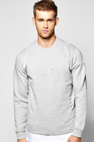 Boohoo Crew Neck Sweat With Slashes Grey