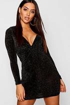 Boohoo Knot Front Glitter Long Sleeve Mini Dress