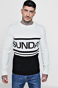 Boohoo Colour Block Slogan Knitted Jumper