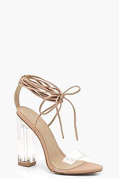 Boohoo Heidi Clear Heel Wrap Strap Sandals