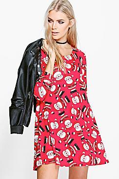 Boohoo Eve All Over Father Christmas Swing Dress