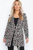 Boohoo Plus Leopard Longline Tie Waist Blazer