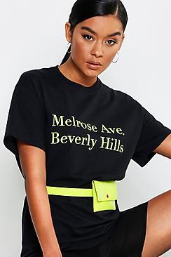 Boohoo Neon Melrose Avenue Slogan T-shirt